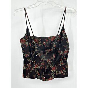 vintage 90s NEW NIKI LIVAS satin floral tank cami bustier floral y2k black S